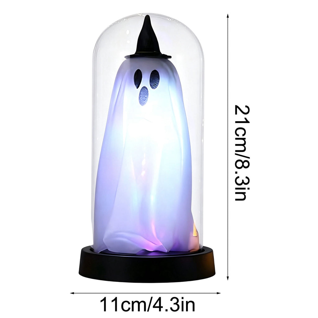 Darzheoy Halloween Decoration Ghost Cloche Lamp, with 3 Mini Figurines, Halloween Ghost Spooky, White Warm Glow, 1 Count