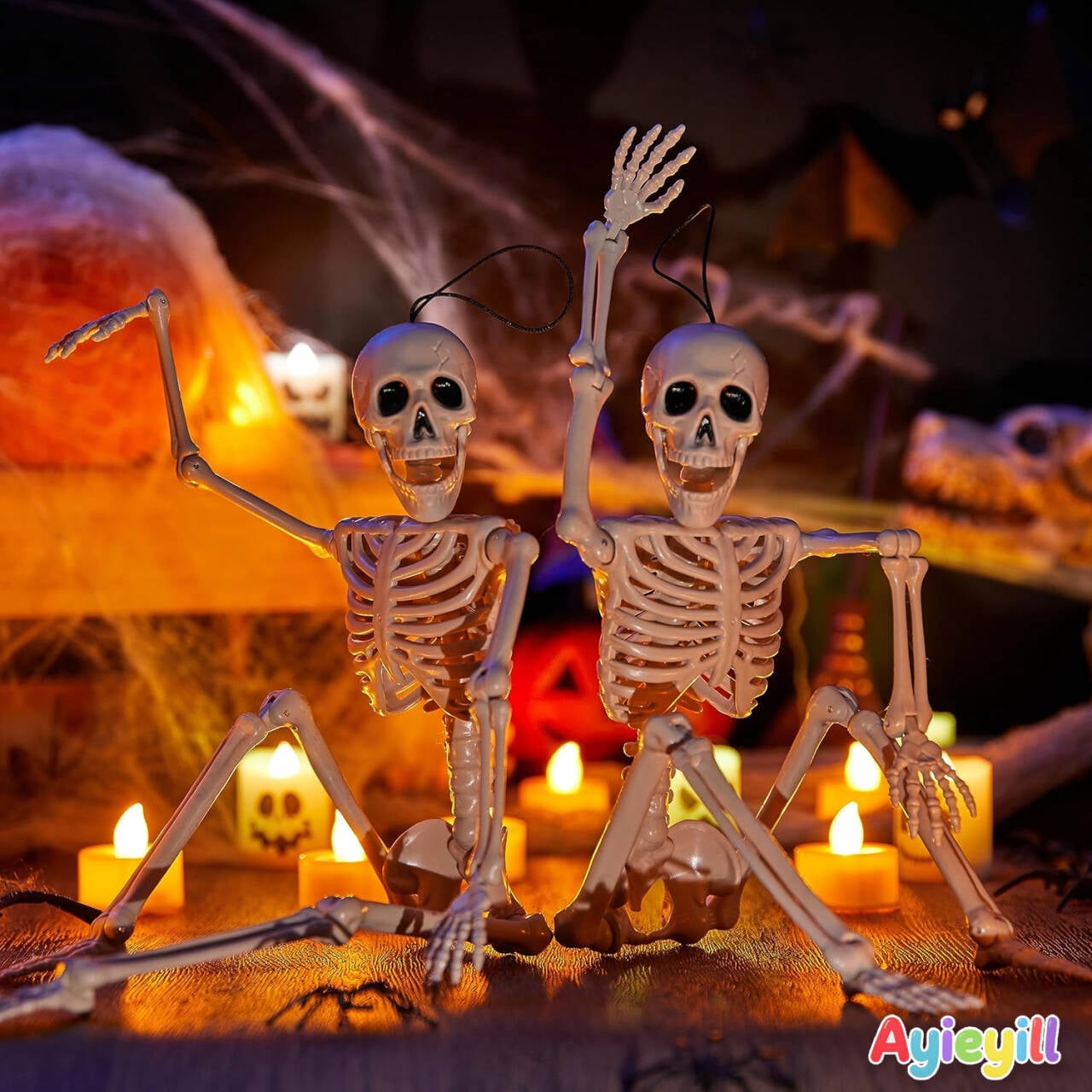 Ayieyill 2pcs Skeleton and Dog Skeleton Halloween Decorations Posable Skeletons Halloween Decorations Indoor Outdoor