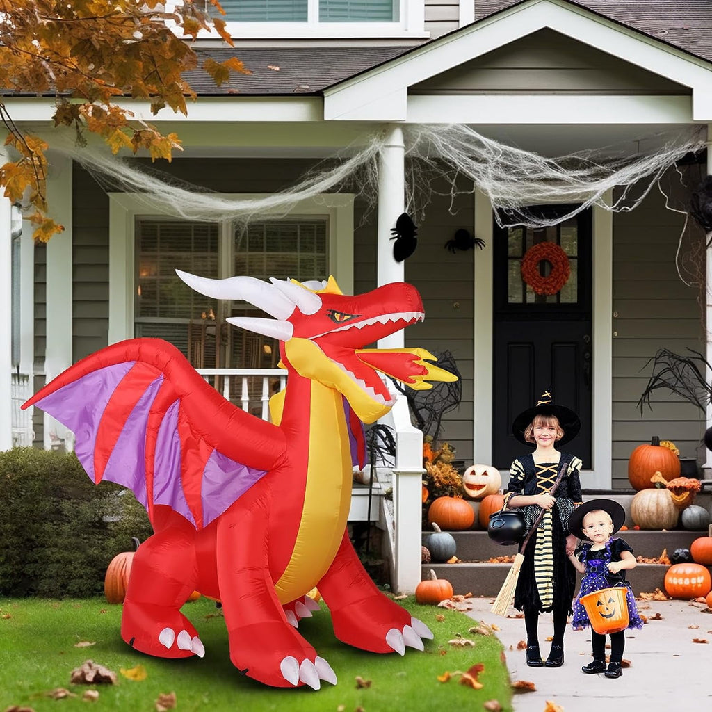 VINGLI 6FT Tall Halloween Inflatables Outdoor Decorations, Blow Up Scary Fire-Breathing Dragon Halloween Yard Decorations, Built-in LED Lights Décor for Indoor Home Party Garden Lawn Store