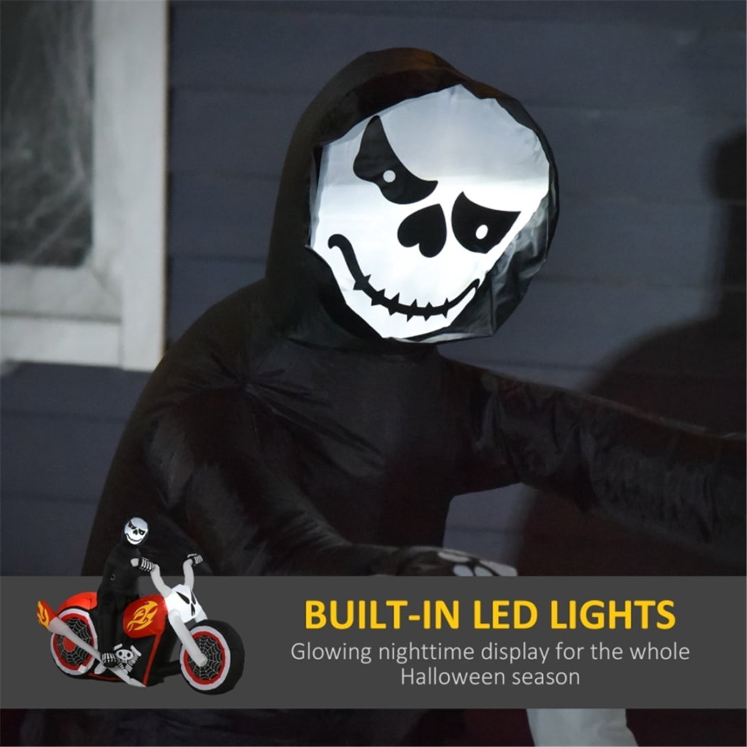6FT Halloween Inflatable Grim Reaper on Motorcycle Lights Decor with Built-in LEDs, Outdoor Holiday Decorations, Blow up Lighted Yard Decor, Lawn Inflatables Home Family Outside