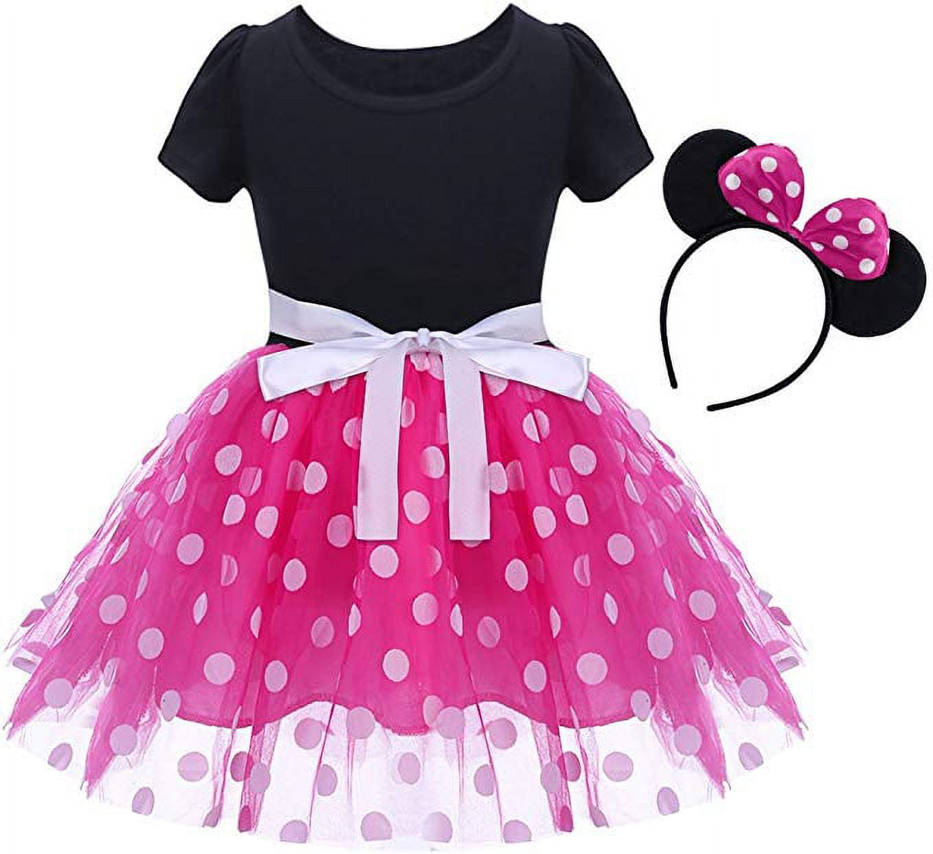 KAWELL Mini Costume for Girls with Mouse Ear Headband, Polka Dot Dress, Child/Toddler, 4-5Y