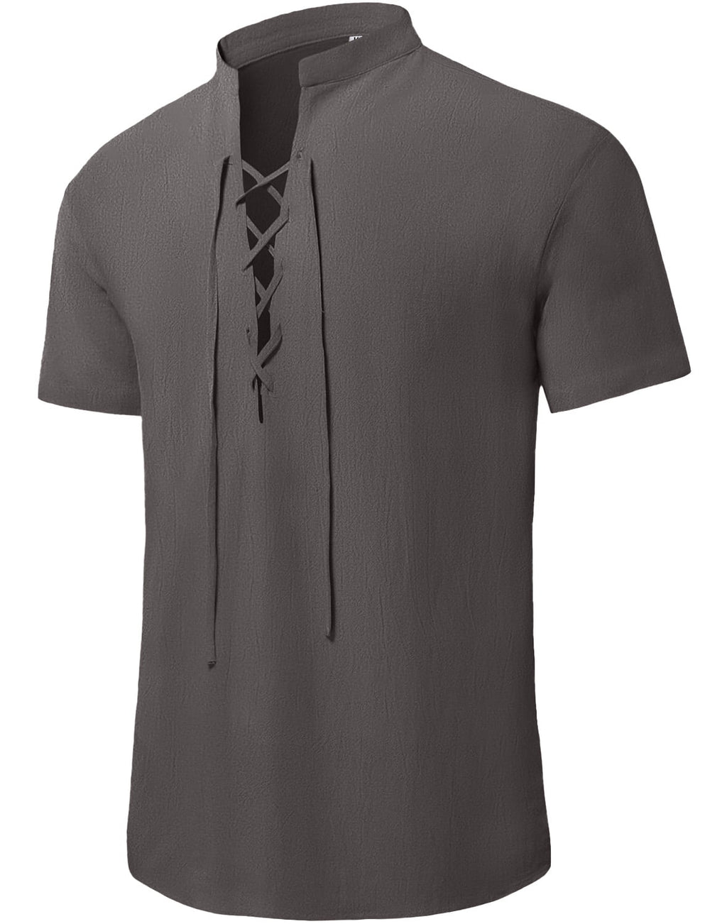 HAOMEILI Men's Short Sleeve Shirts Retro Style Lace up for Medieval,Viking,Hippie Halloween Cosplay Pirate Renaissance Costume