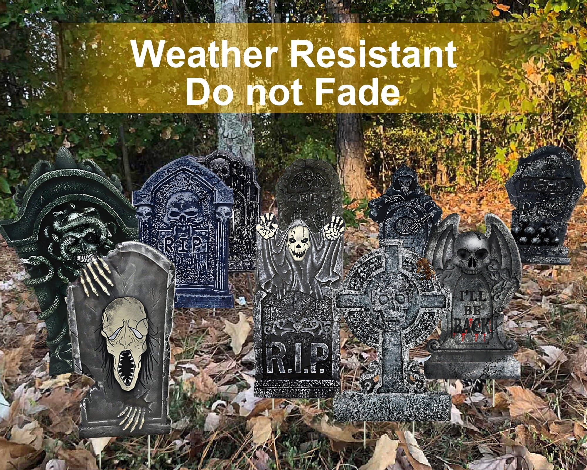 Gamexcel Halloween Gravestone Yard Signs, 10 Pack Tombstone Decorations with Stakes for Lawn, Garden and Haunted House