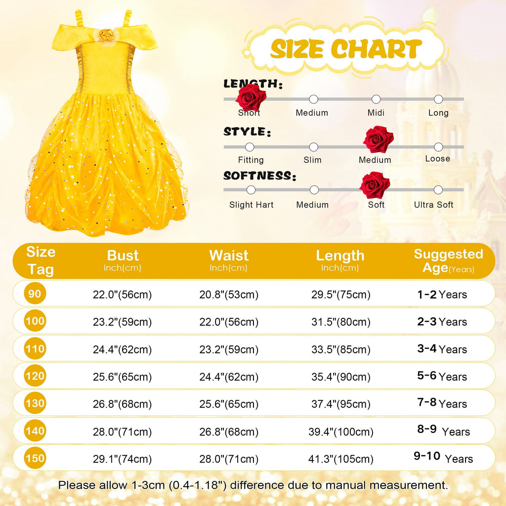 Jurebecia Princess Dress for Girls Costume Kids Off Shoulder Layered Toddler Halloween Cosplay Birthday Party Outfit up Yellow 120 cm 5-6 Years