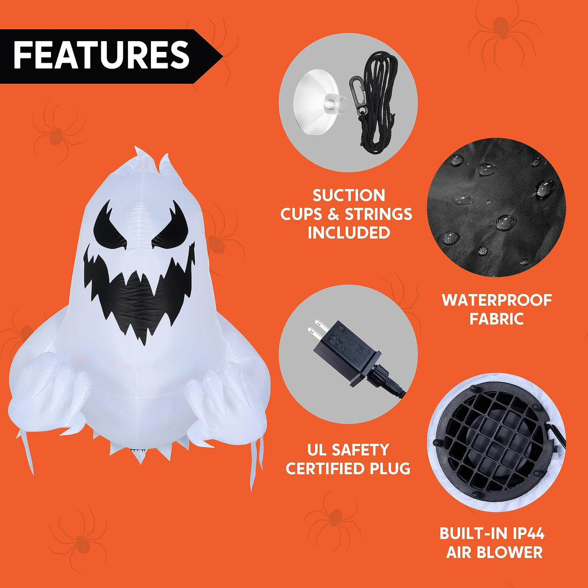 Joyfy 4.5 FT Halloween Inflatable Decorations Outdoor Scary Flying Ghost Broke Out from Window with Built-in LED Blow Up Inflatable for Window Decoration Yard Garden Lawn Decor