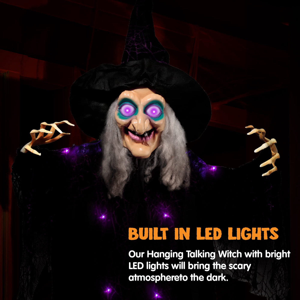 Joyfy 47" Halloween Decorations Outdoor,Life Size Animated Witch Scary Decorations Halloween Motion Activated Witch with LED Eyes & Sound,Haunted House Decor