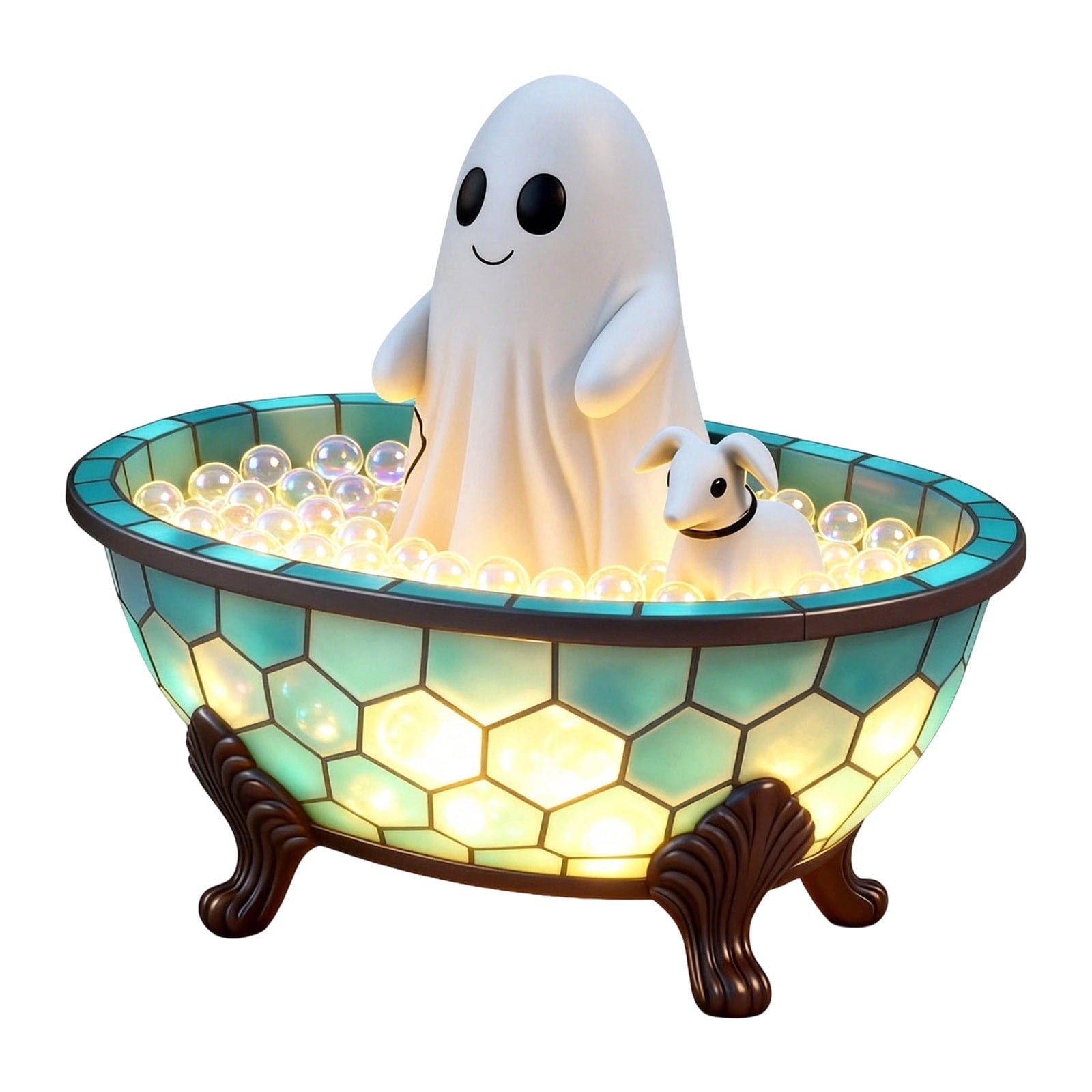 Fwttom Ghost Night Light, Halloween Lights Cute Ghost Reading Book Lamp, Halloween Decorations Indoor Light Up Ghost Statue Ghost Light for House Mantel Bedside