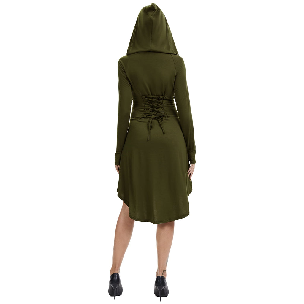 WASFDN Womens Renaissance Costumes Hooded Robe Lace Up Renaissance Dress Women Halloween Vintage Medieval Cloak(Green,L)