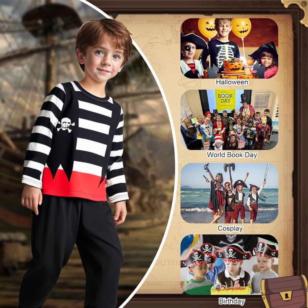 Benylion Girls Pirate Costume for Kids Halloween Party Dress Up Toddler Pirate Christmas Cosplay Outfit with Accessories for 5-6 Years