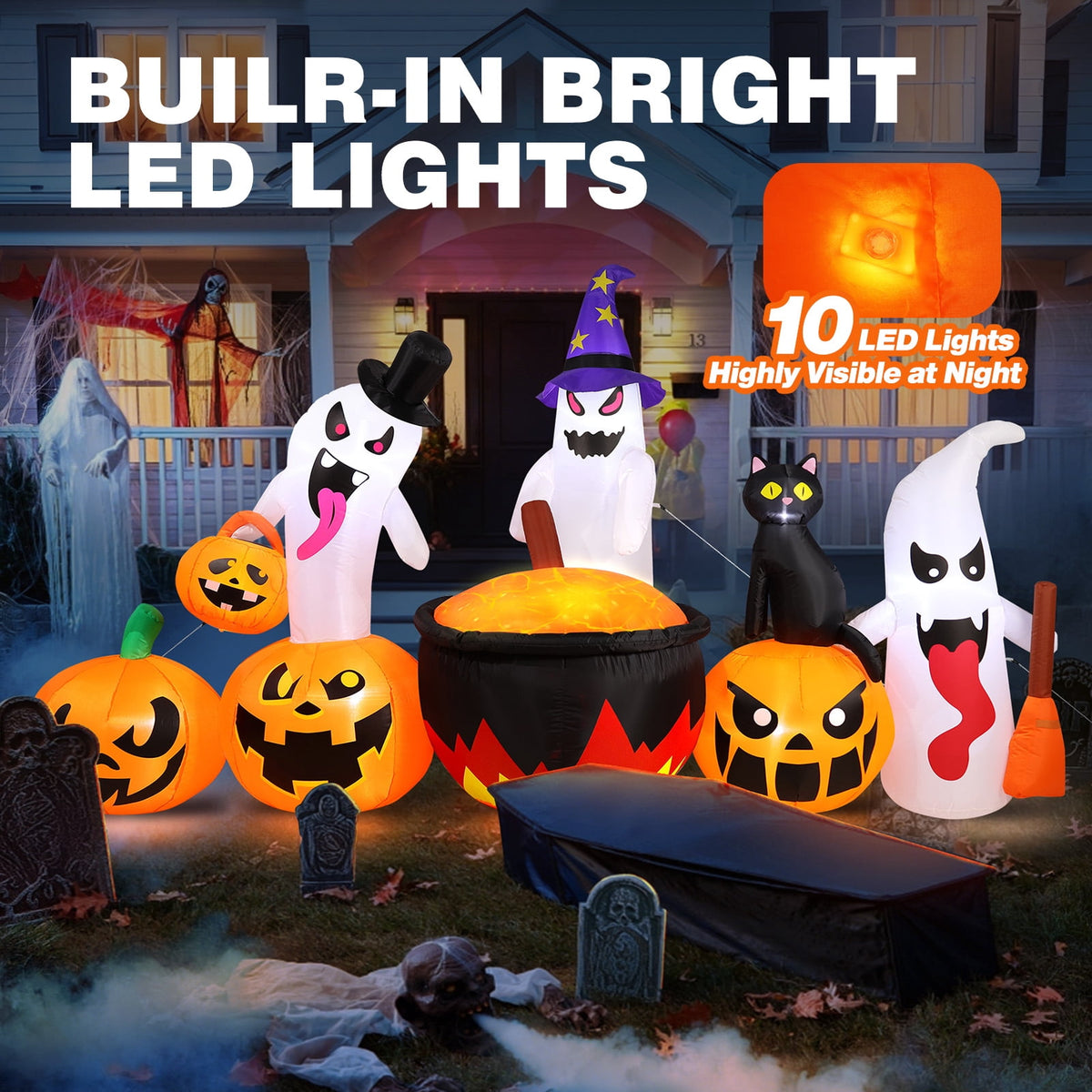 Ayieyill 10FT Halloween Inflatables Blow up LED Giant Red Ghost for Outdoor Halloween Yard Inflatables Garden Yard Lawn