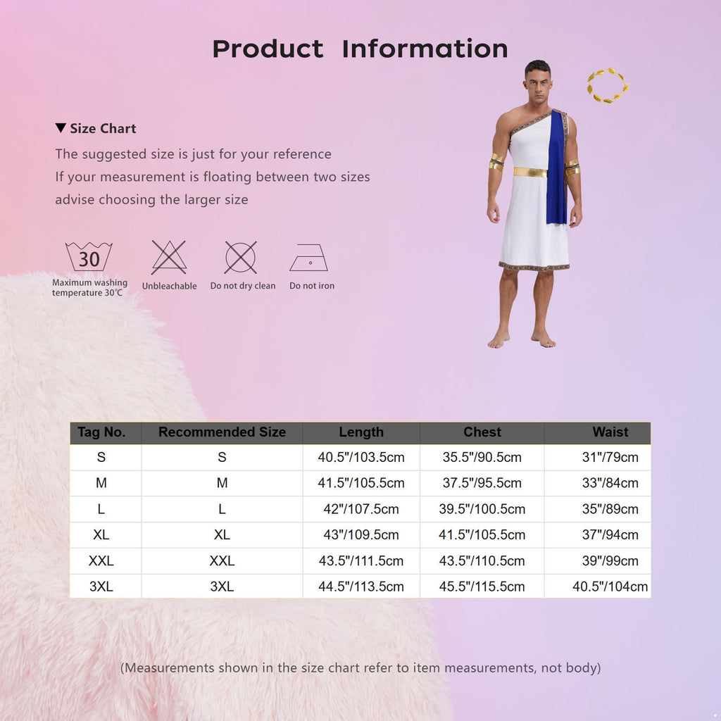 YiZYiF Mens Halloween Ancient Greek Cosplay Costume Roman Toga Caesar Party Fancy Dress Up Set Black S
