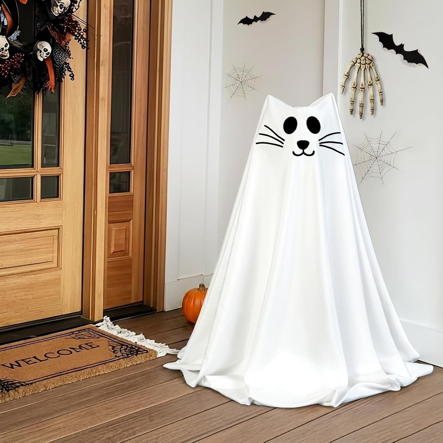 Halloween Decorations, 2 Pack 2.3 FT Light-Up Spooky Ghost Dog with 2 Sign | Halloween Ghost Dog Decorations Outdoor, Halloween Decorations Indoor, Remote Control Ghost Decor for Porch Yard Lawn Home