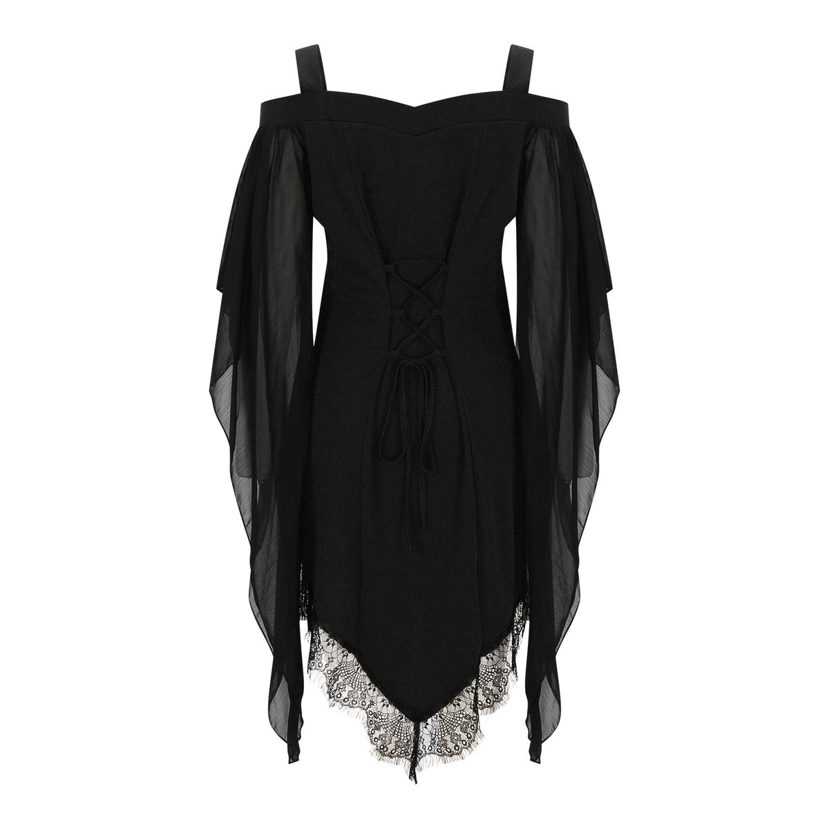 Gothic Lace Up Dress for Women Off-Shoulder Vintage Dresses Bell Sleeve Steampunk Medieval Costume Cosplay Halloween Dresses