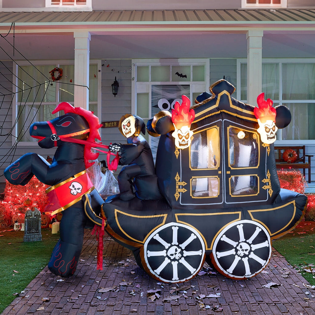 Joyfy 8ft Long Halloween Inflatables Outdoor Decorations,Spooky Pumpkin Carriage with Built-in LEDs,Blow Up Halloween Decoration for Yard