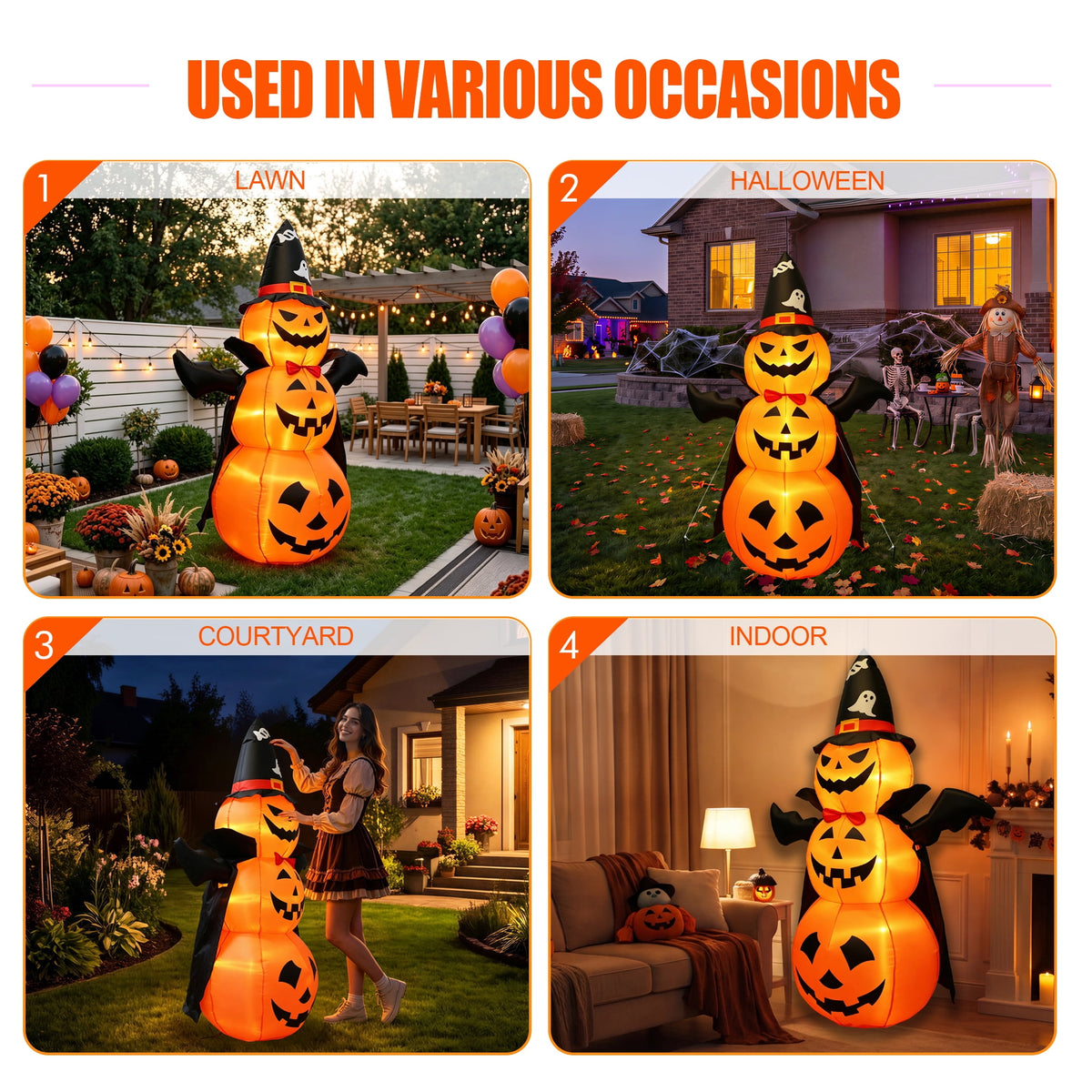 MAGOTAN 5 FT Halloween Inflatables Cape Pumpkin Outdoor Decorations Cape Pumpkin Halloween Inflatable Blow Up Halloween Cape Pumpkin Decoration Build-in LED Lights