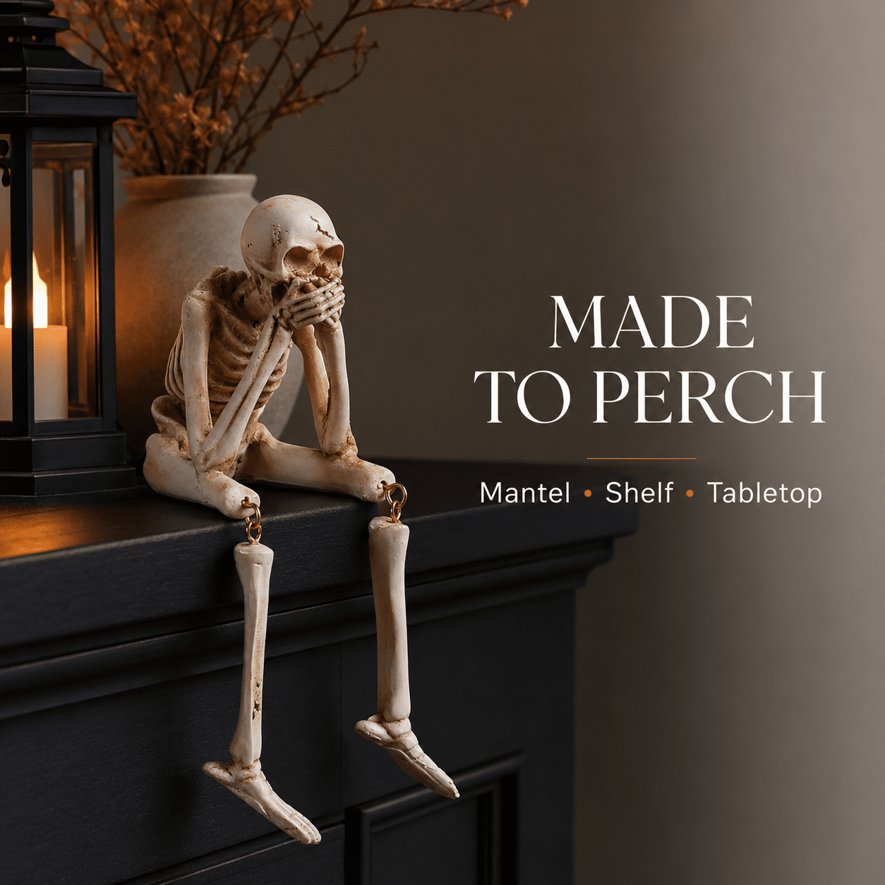 Halloween Decor Skeleton Statue Figurines Skull Decor See No Evil Hear No Evil Speak No Resin Skeleton Shelf Sitters Sitting Figurines for Home Kitchen Party Decor Table Ledge Edge Decorative (C)