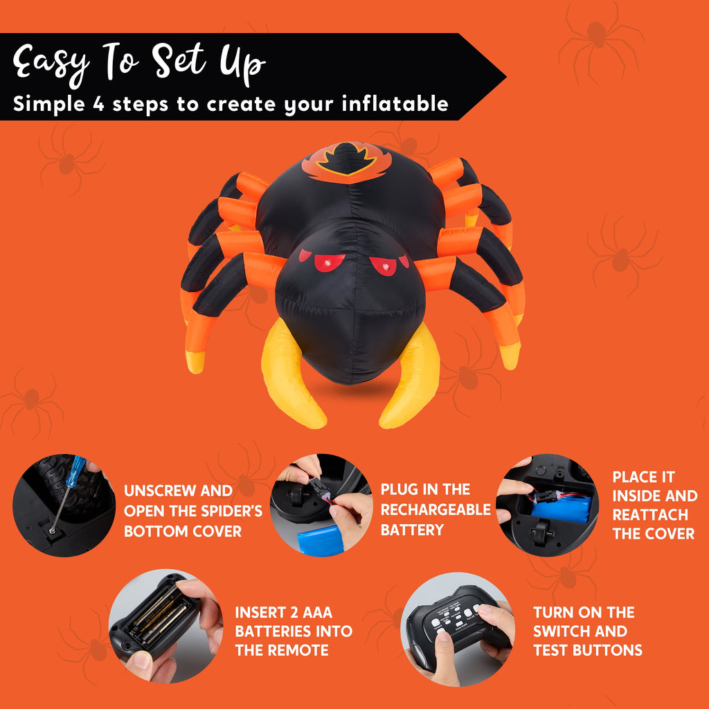 Joyfy 8 FT Halloween Inflatables Spider with Rotating Colorful Light,Light Up Spider with Orange Eyes Halloween Blow up Yard Decorations,Outdoor Halloween Decor