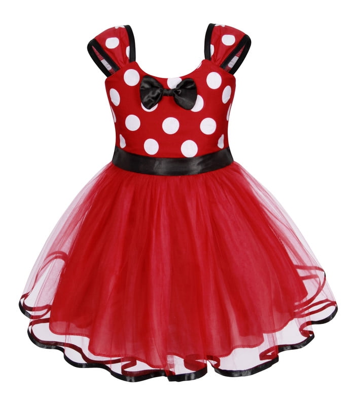 Jurebecia Girls Red Polka Dot Tutu Dress with Bow Headband, Baby Toddler Party Costume for Birthday & Cosplay (110 cm)