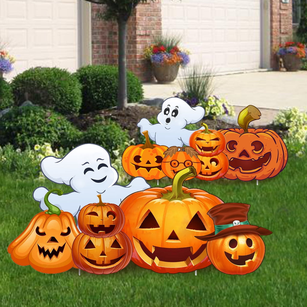 2Sets Halloween Yard Lawn Stakes Cute Pumpkin Yard Sign Vintage for Halloween Garden Decorations Outdoor