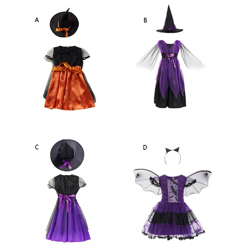 Xinhuaya 3-13T Halloween Witch Costume Set Dress Hat Broom Tutu Skirt for Halloween Cosplay Party