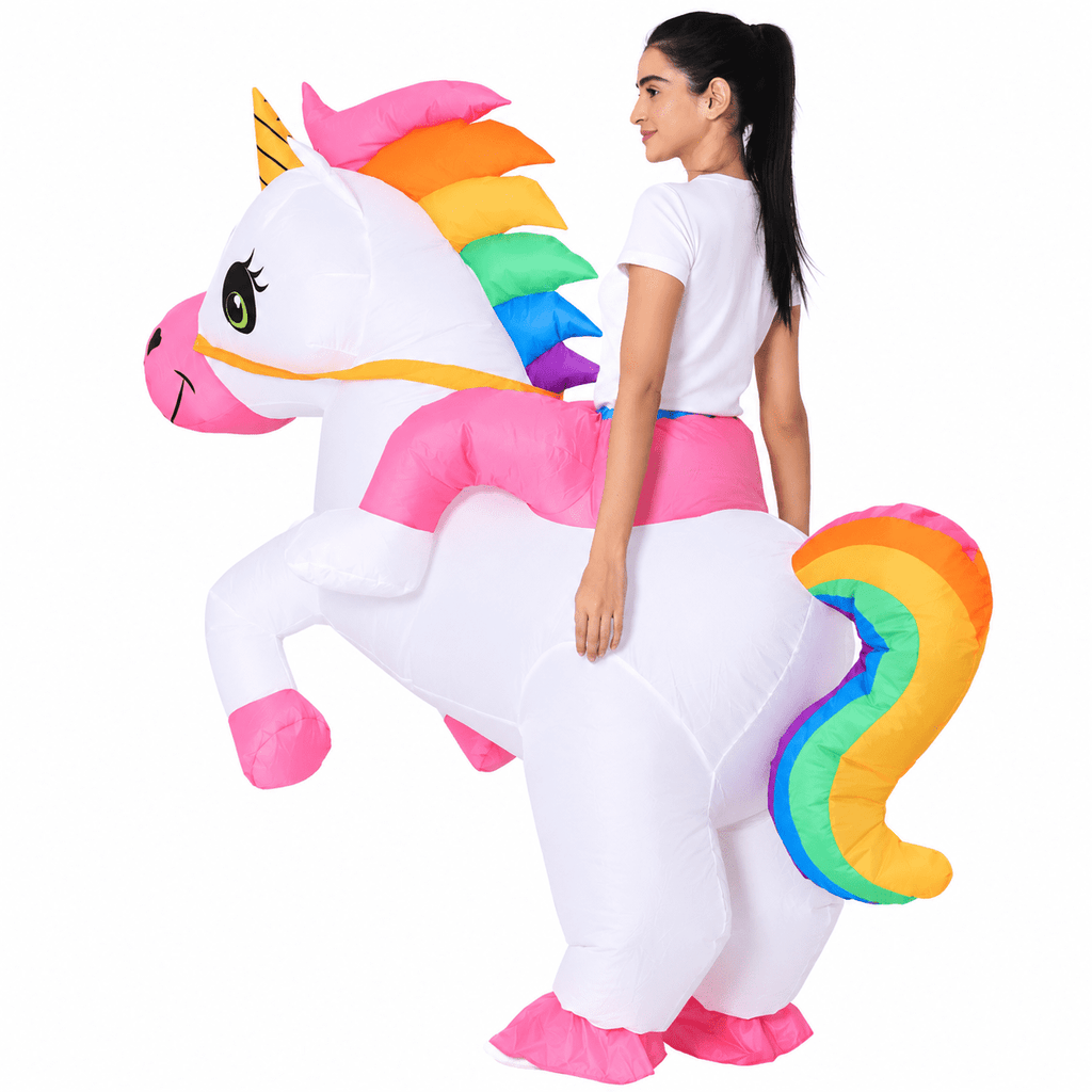 Inflatable Unicorn Costume for Adults, Funny Ride On Blow Up Costume for Men Women, Halloween Party Cosplay Outfit