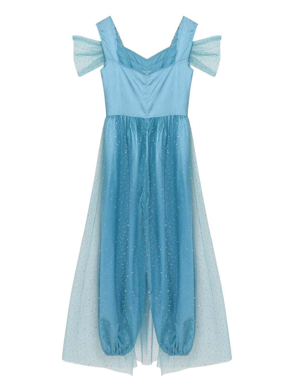 Aislor Women Halloween Arabian Princess Cosplay Costume Sequins Belly Dance Romper Jumpsuit Fancy Dress Lake Blue L