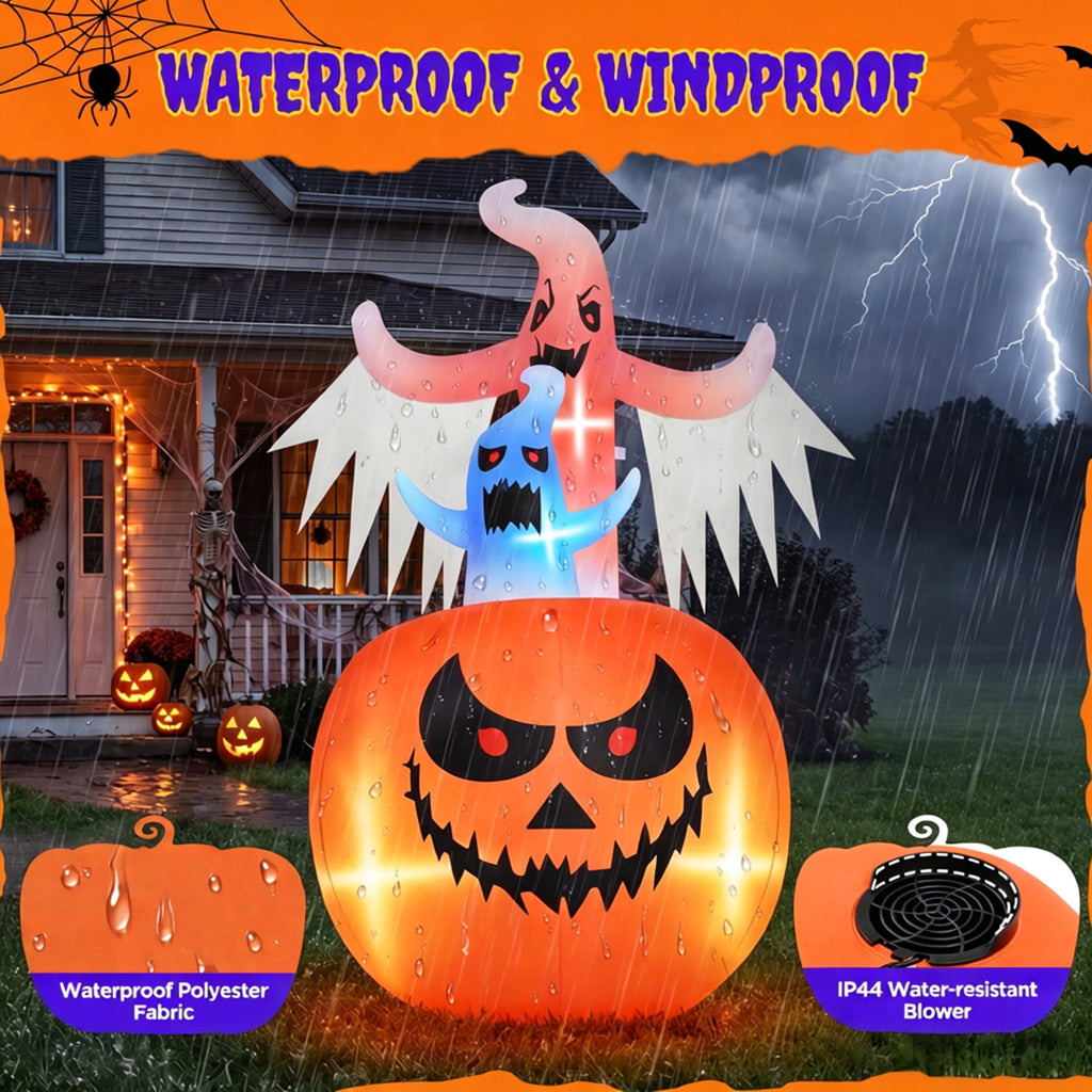 Firstness 6ft Tall Halloween Inflatable,Ghosts Pumpkin with Colorful Flashing Lights,Blow ups Halloween Outdoor Decorations