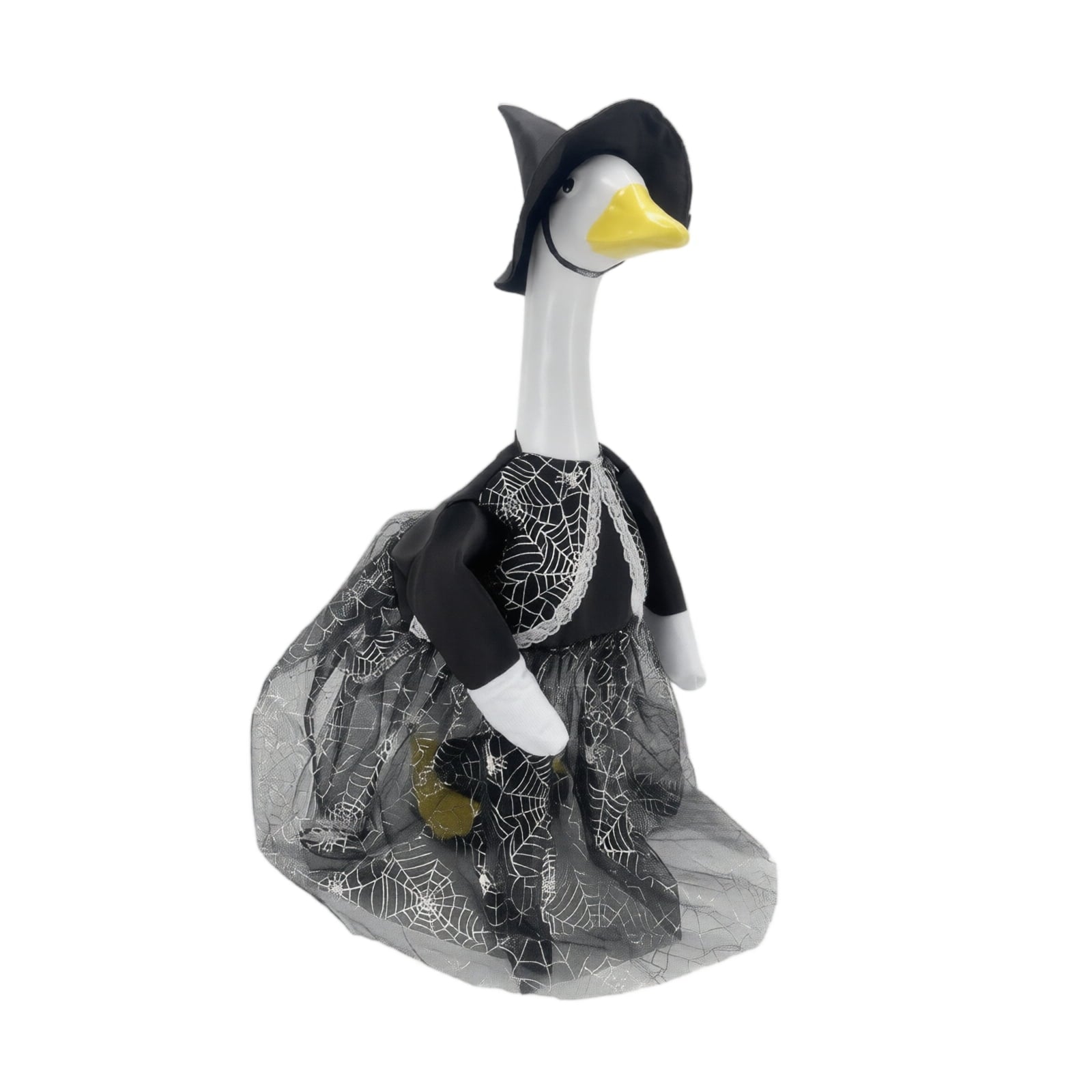 Bat Witch Hat Spiderweb Halloween Goose Clothes Fit 17/23In Cement Plastic Lawn Goose, Stylish Full Set for Outdoor Yard Patio Garden Seasonal Halloween Home Ornamental Arrangement