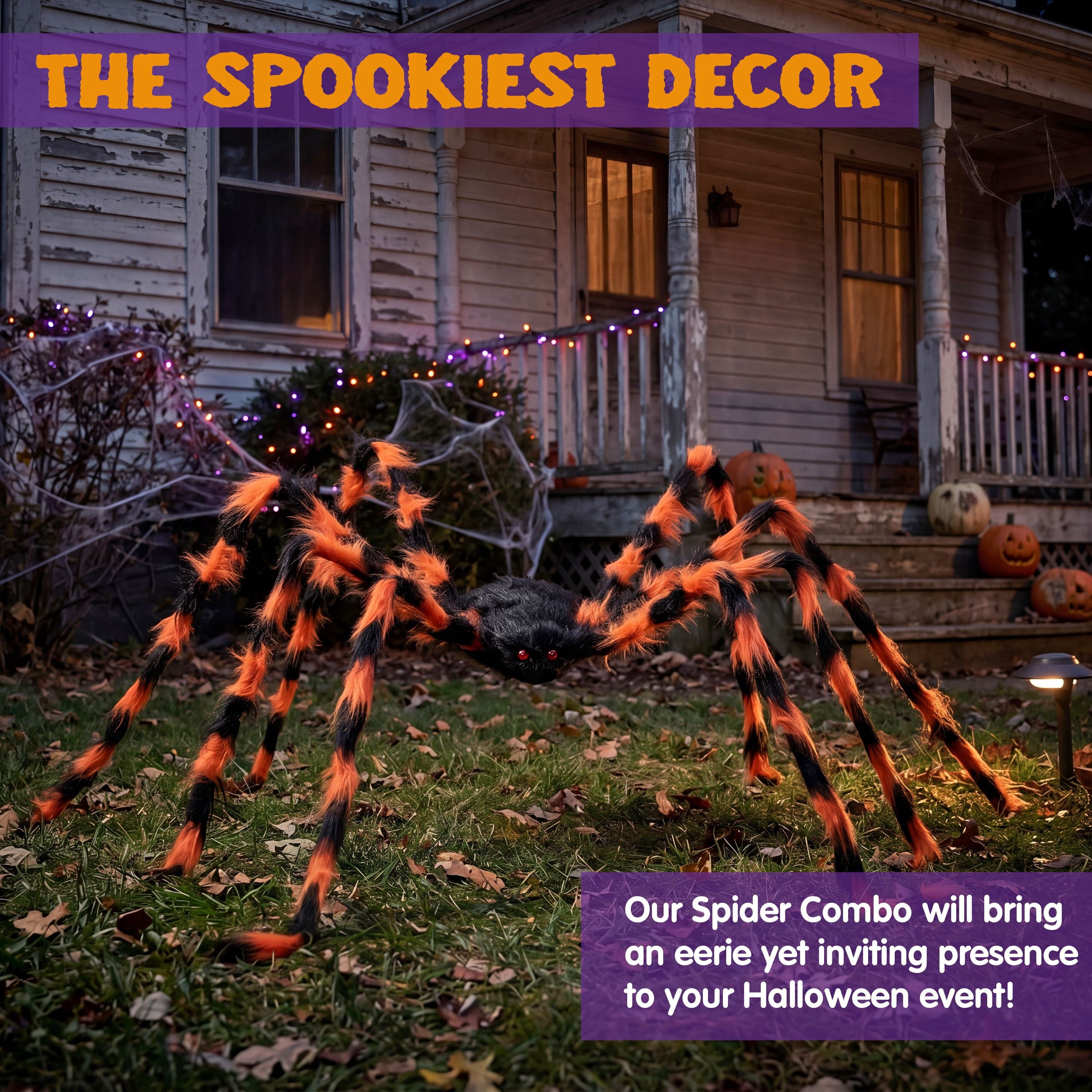 Joyfy 5 ft Scary Giant Spider Halloween Decorations Outdoor,Poseable Spider Lifelike Hairy Prop for Yard,Haunted House,Tree or Porch Party Decorations,Black