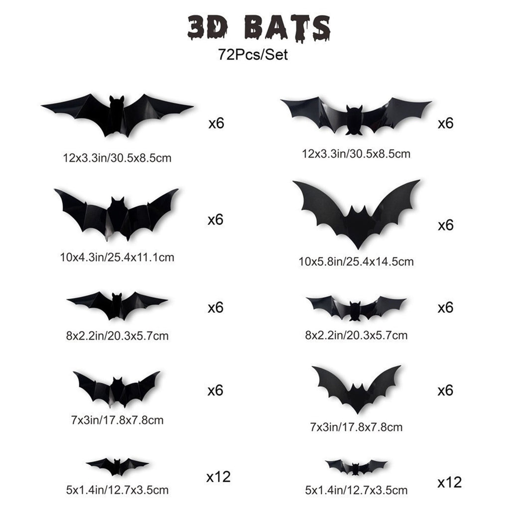 CQHVKQ 60 PCS Halloween Bats Decorations, Realistic 3D LED Bats Wall Stickers Decor, Assorted Size Removable Lighted PVC Bats DIY Wall Sticker for Halloween Party, Bedroom, Home, Indoor and Outdoor