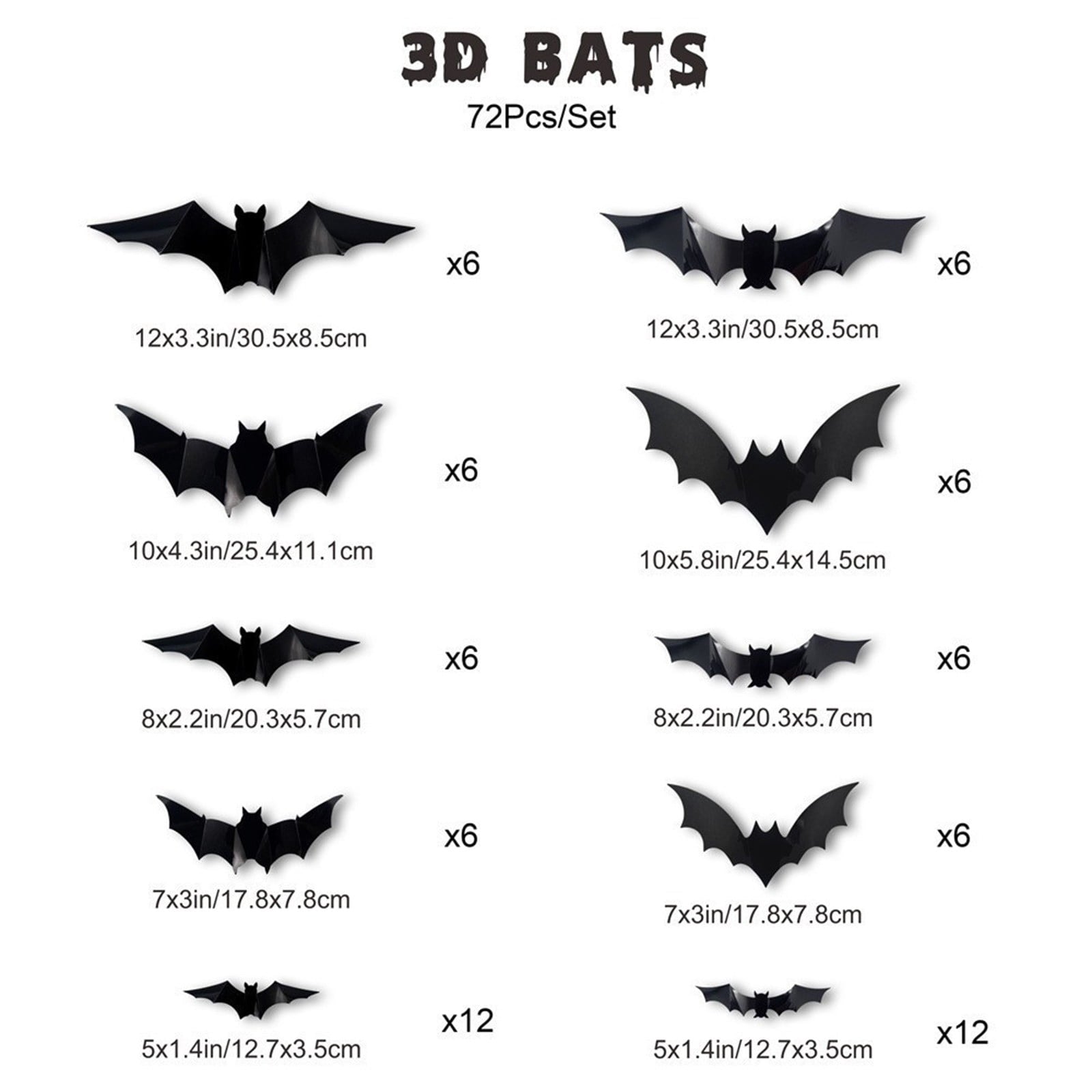 CQHVKQ 60 PCS Halloween Bats Decorations, Realistic 3D LED Bats Wall Stickers Decor, Assorted Size Removable Lighted PVC Bats DIY Wall Sticker for Halloween Party, Bedroom, Home, Indoor and Outdoor