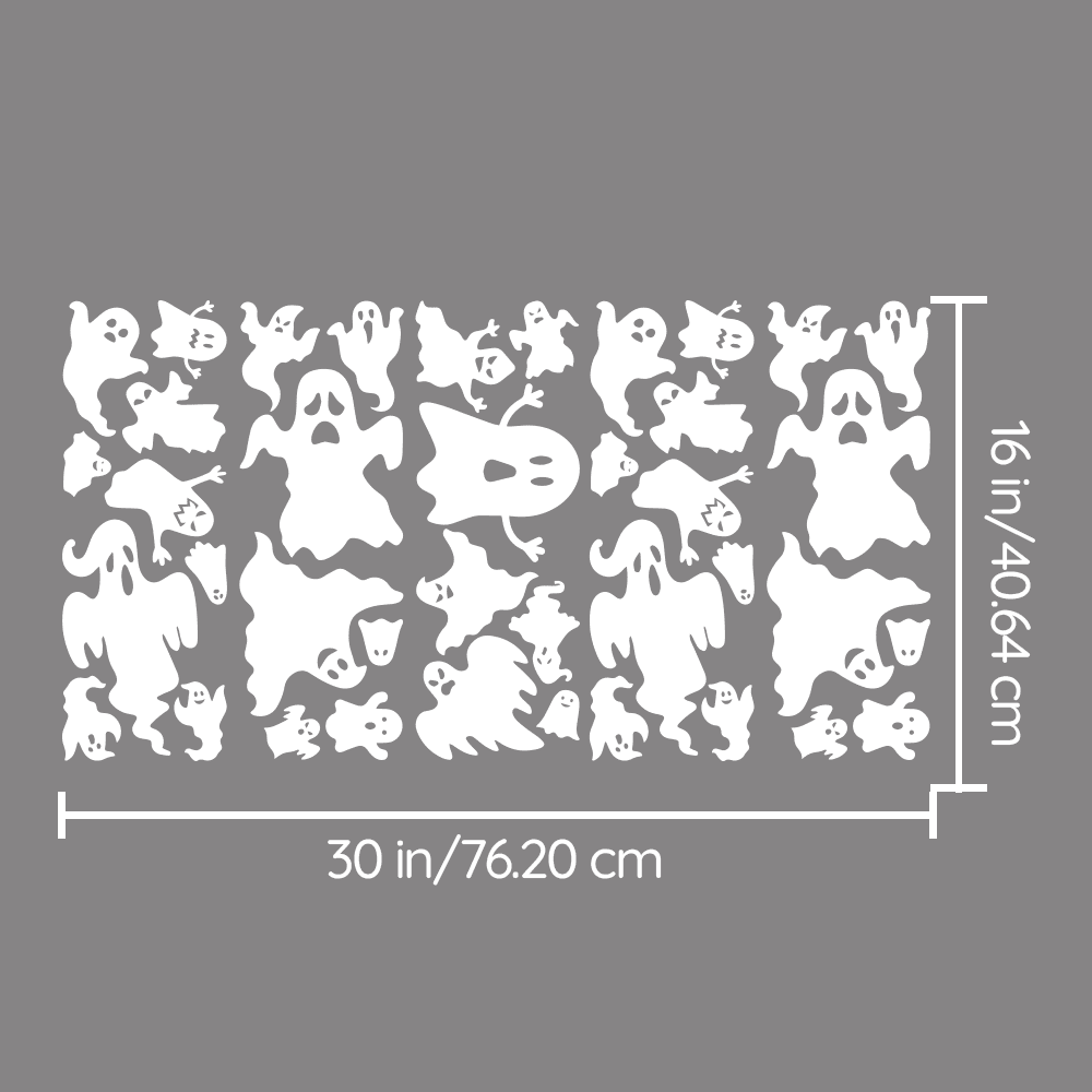 Vinyl Wall Decal - Halloween Ghost Pattern 16" x 30" - Halloween decoration, Seasonal Decor - Teens, Adults, Indoor, Outdoor, Wall, Door, Window, Living Room, Office