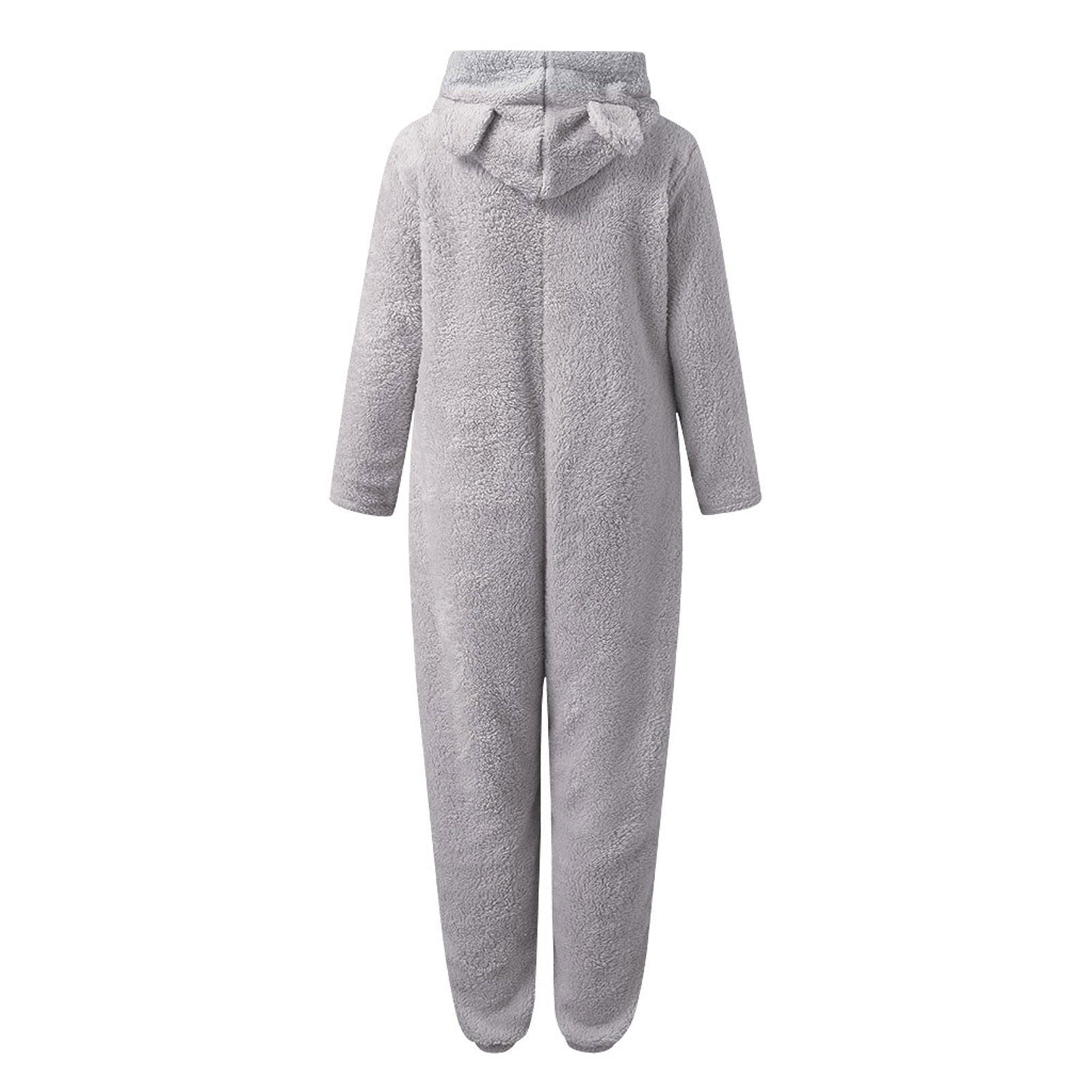 QATAINLAV Sherpa Fleece Jumpsuit for Women Winter Warm Fuzzy Onesie Pajamas Cute Cat Hooded Romper Casual Zip Up Overalls Sleepwear Black XL
