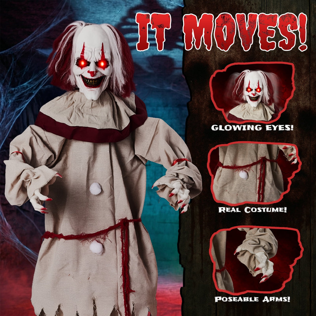 Ktaxon 5.7ft Clown Animated Animatronic Decoration Creepy Halloween w/ Pre-Recorded Screaming
