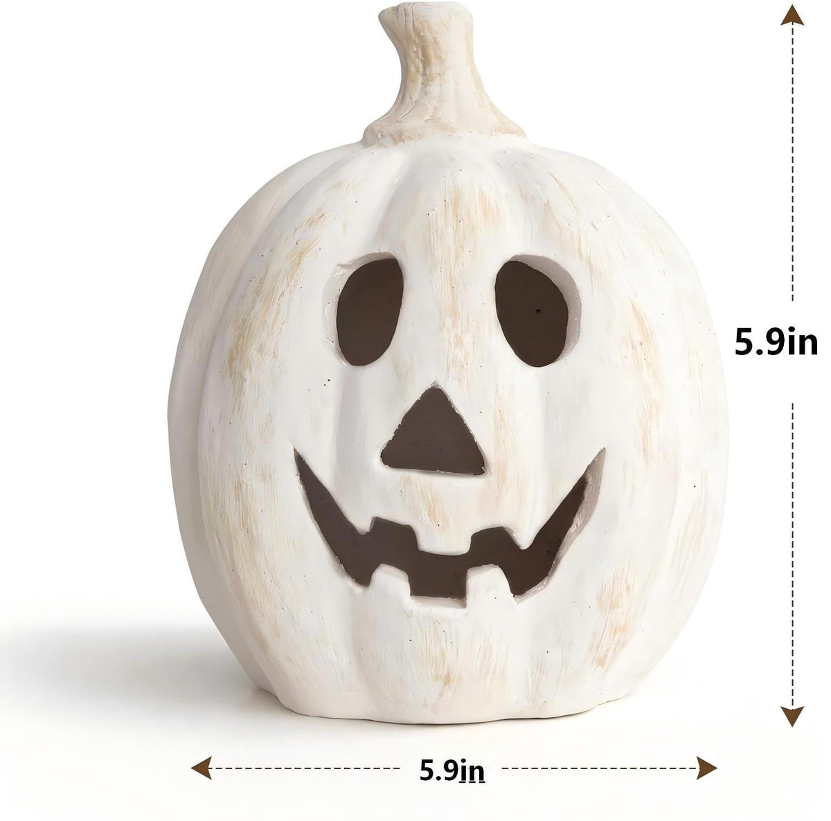 Fall Decor - Halloween Decorations - 5.9"H White Handmade Resin Pumpkin Jack O' Lantern with Flameless Candle - Outdoor Indoor Autumn Decoration for Table Centerpieces Porch Room Front Door