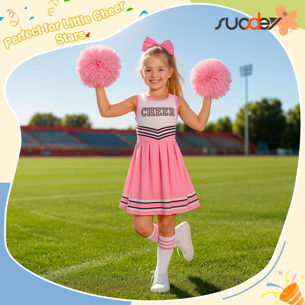 SUOSDEY Girls Cheerleader Costume Outfit Set,Kids Sleeveless Cheerleading Uniform for Party Birthday Halloween