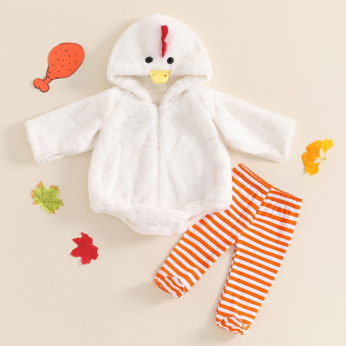 Gunia Baby Chicken Outfit Halloween Toddler Girl Boy Clothes Sets Flannel Fuzzy Romper Striped Leggings Outfits,Size 0-3 Years