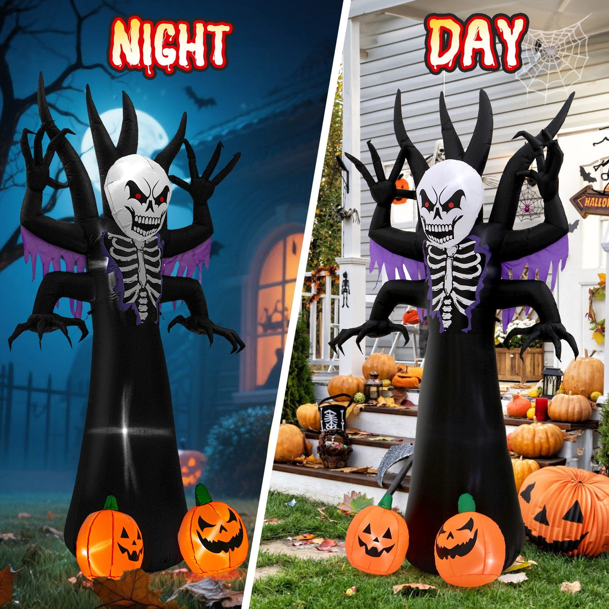 Toiyjofe 6ft Halloween Inflatable Black Cat with Jack-o'-Lantern & LED Lights, Trick-or-Treat Yard Decoration with Witch Hat for Outdoor Lawn & Porch