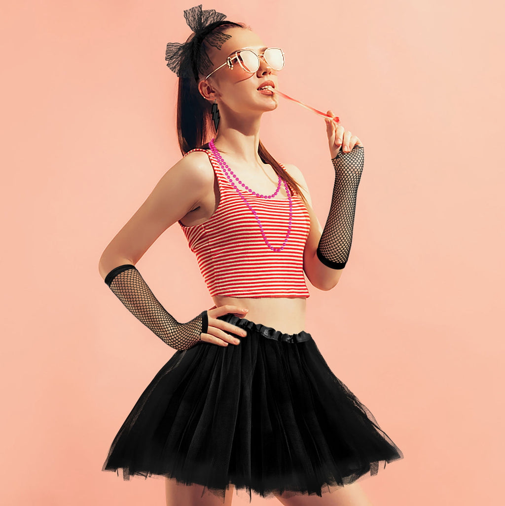Loritta 80s Costumes for Women Fancy Outfit Accessories Set with Fishnet Gloves Leg Warmers Tutu Skirts for Theme Party