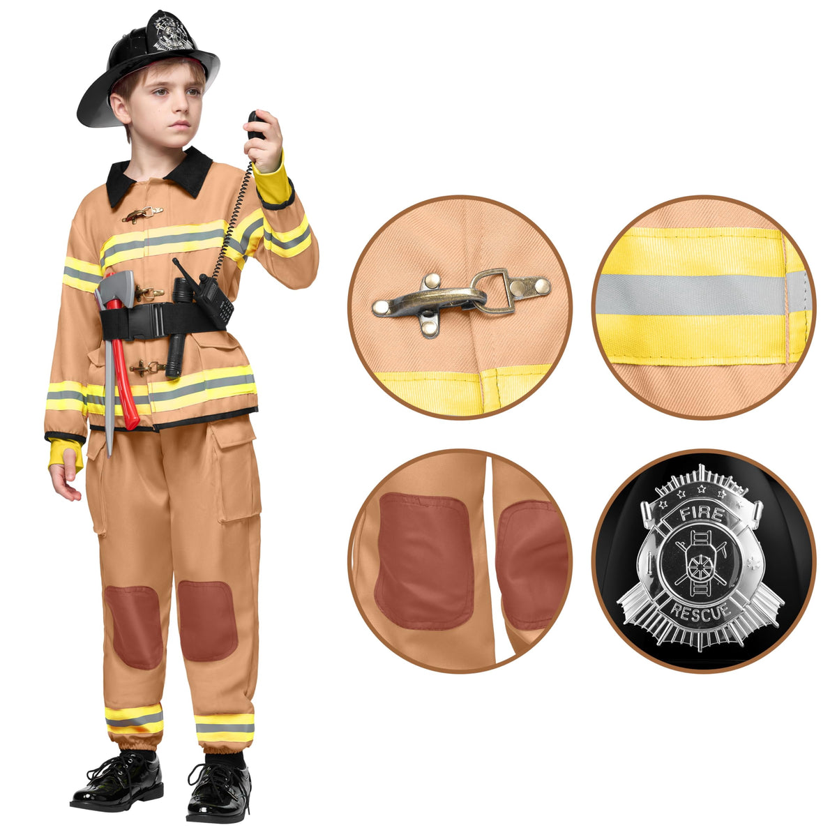 Joyfy Halloween Kids Fireman Costume, Firefighter Costume for Boys Toddler Halloween Party Dress Up 3-7 Years