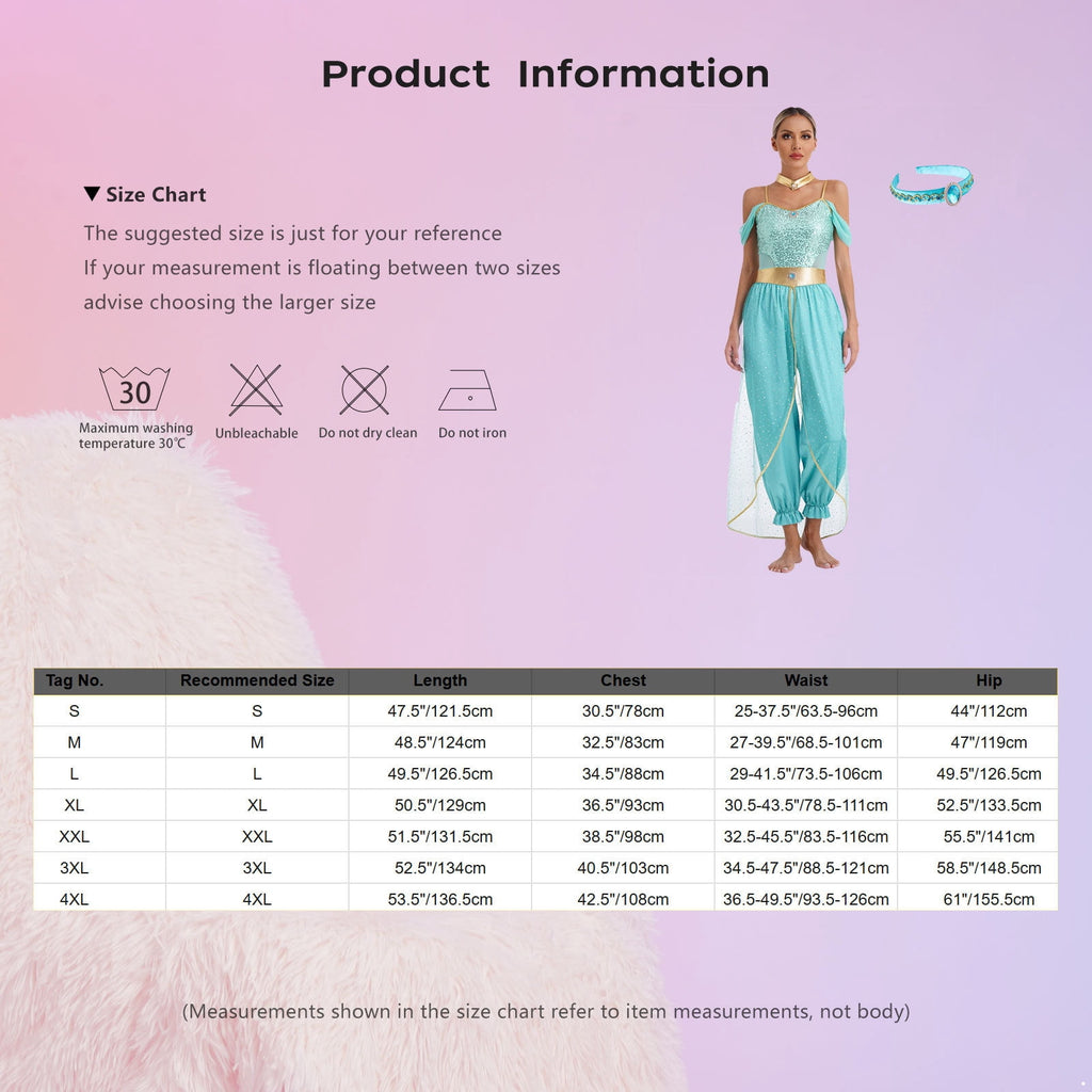 YiZYiF Women's Arabian Princess Dance Costume Halloween Party Fancy Dress Shiny Belly Dance Jumpsuit Turquoise B 4XL
