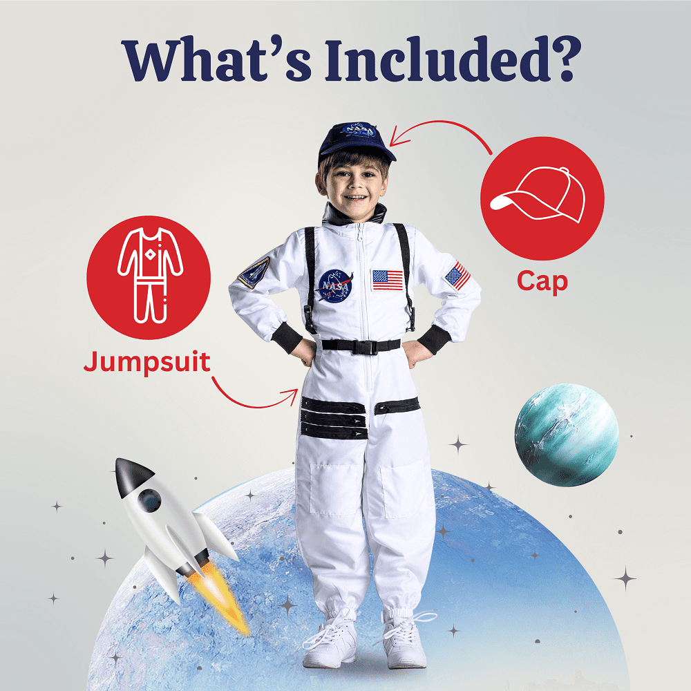 Dress Up America Astronaut Costume for KidsNASA White Spacesuit for Boys & Girl