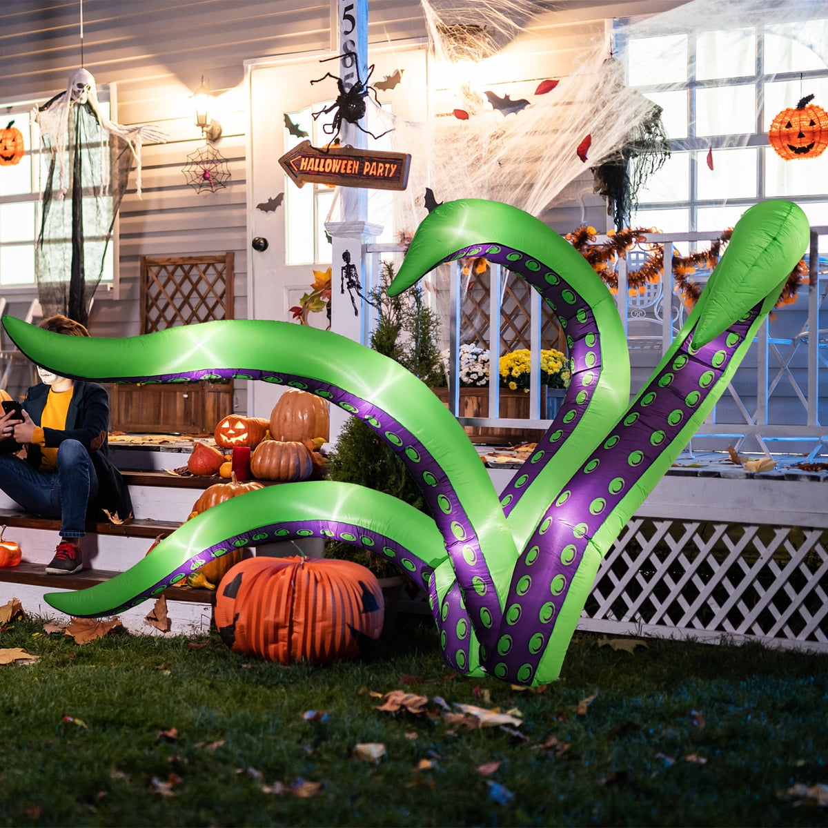 Zimtown 7 FT Halloween Inflatables Cape Octopus 2 Pack Giant Octopus Tentacles Halloween Decoration Outdoor