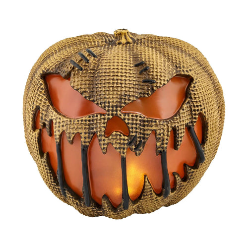 14" Animated Flaming Burlap Pumpkin Halloween Decoration
