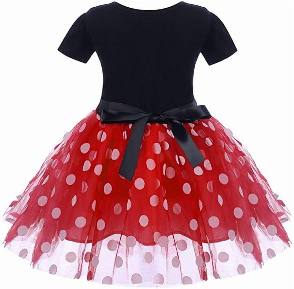KAWELL Mini Costume for Girls with Mouse Ear Headband, Polka Dot Dress, Child/Toddler, 4-5Y