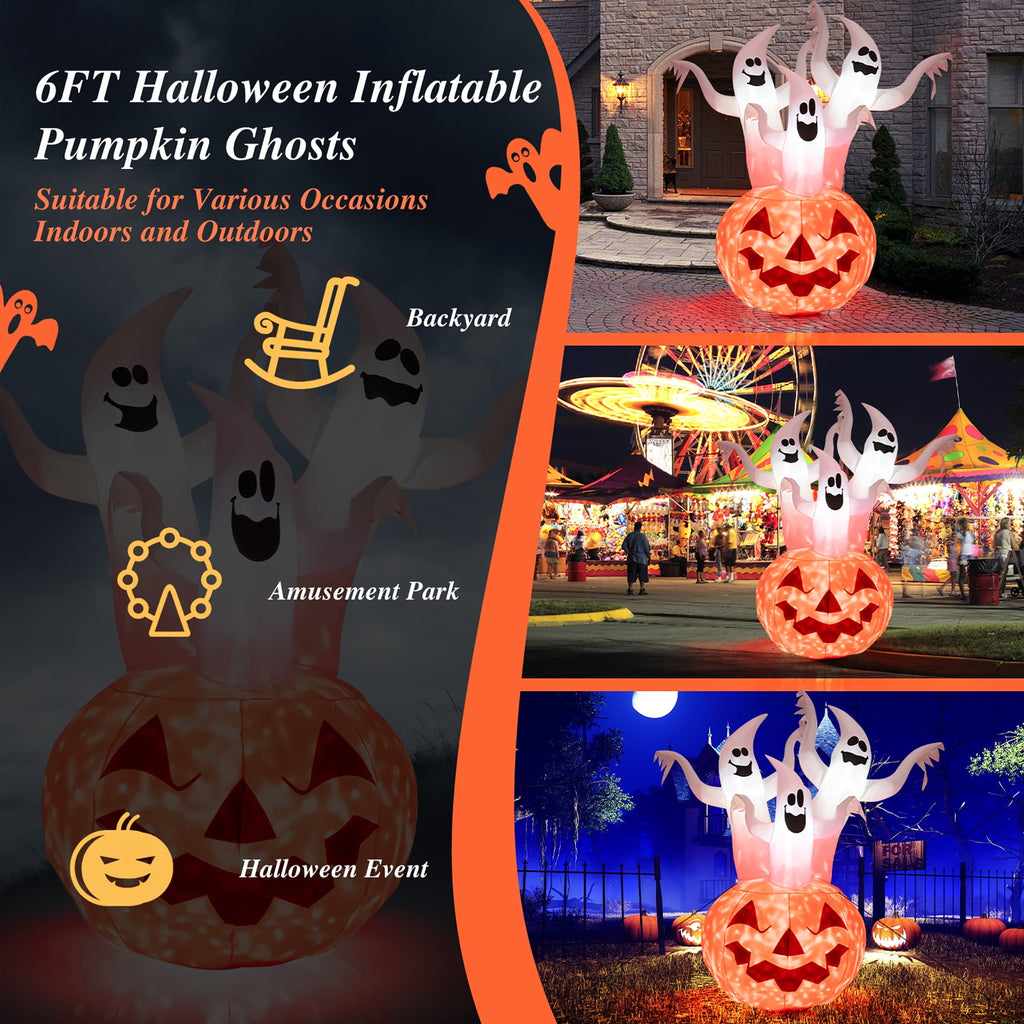 Costway 6 FT Inflatable Halloween Tree White Ghosts with Pumpkin Decor w/ Rotating Lamp