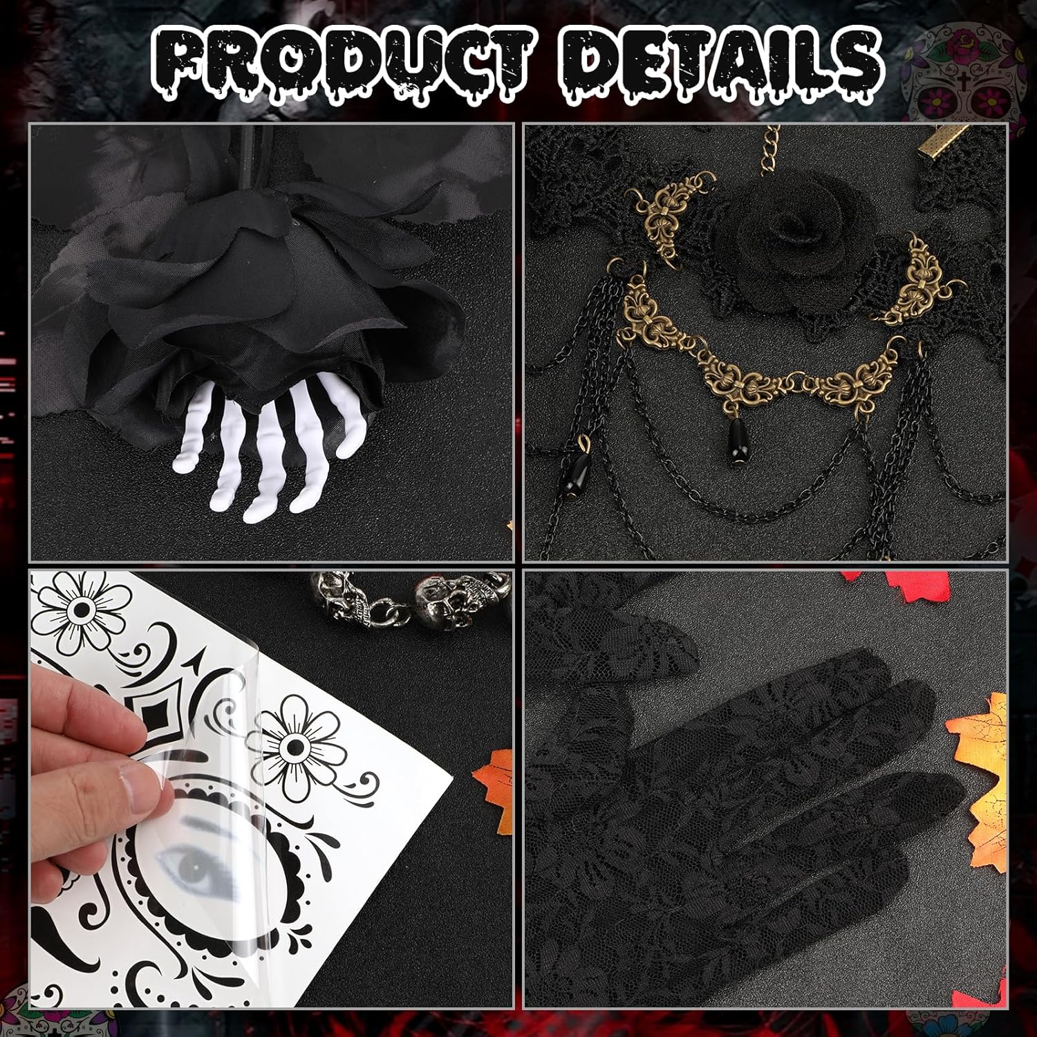 HIFOT 6pcs/set Spider Costume Adult Spider Web Poncho Tights Spider Necklace Chocker Earings Mask and Witch Hat Halloween Costumes for Women