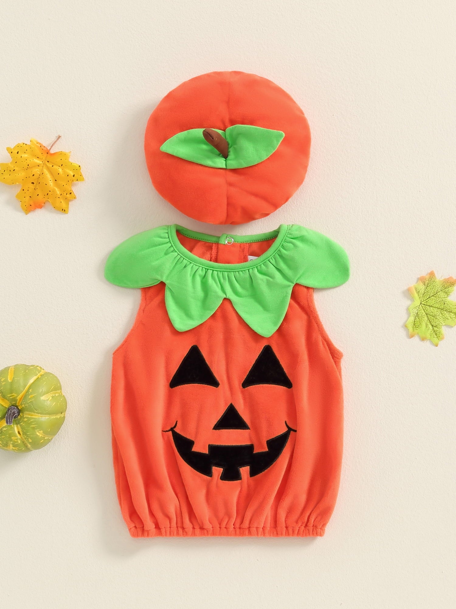 Cjfdfy Toddler Baby Boy Girl Halloween Pumpkin Costume Infant Baby Fall Pumpkin Outfit Velvet Pumpkin Pullover Vest Tops and Hat Set Cosplay Clothes