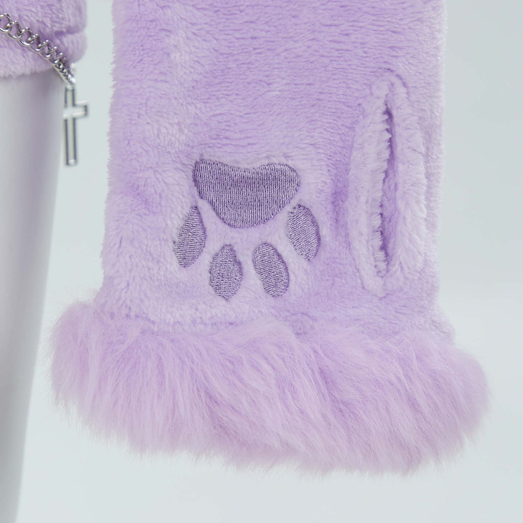 Women sexy Fluffy Hooded Bodysuit Halloween Deep V Kawaii One Piece Lingerie Rompers with Choker and Socks