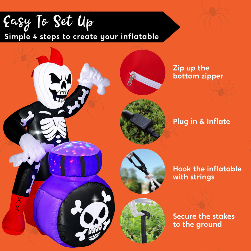 Joyfy 8 FT Halloween Inflatable Skeleton Dinosaur with Build-in LEDs Pumpkin Decorations,Halloween Outdoor Decorations Blow up Yard Decorations